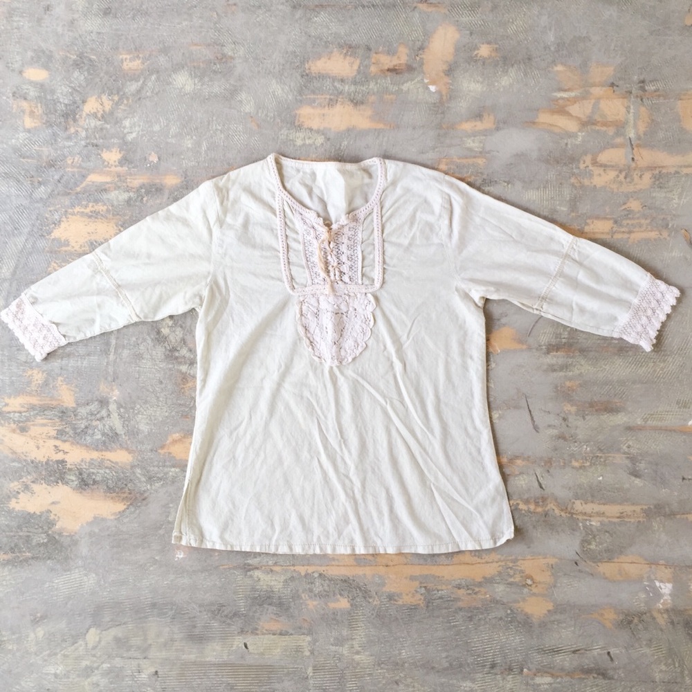 Pale Green Lace Trim Cotton Peasant Top